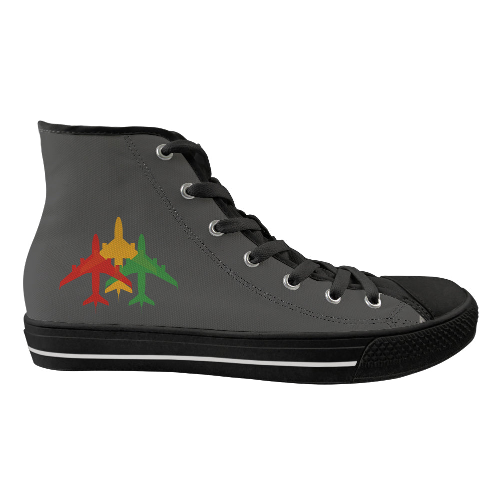 Colourful 3 Airplanes Designed Long Canvas Shoes (Men)