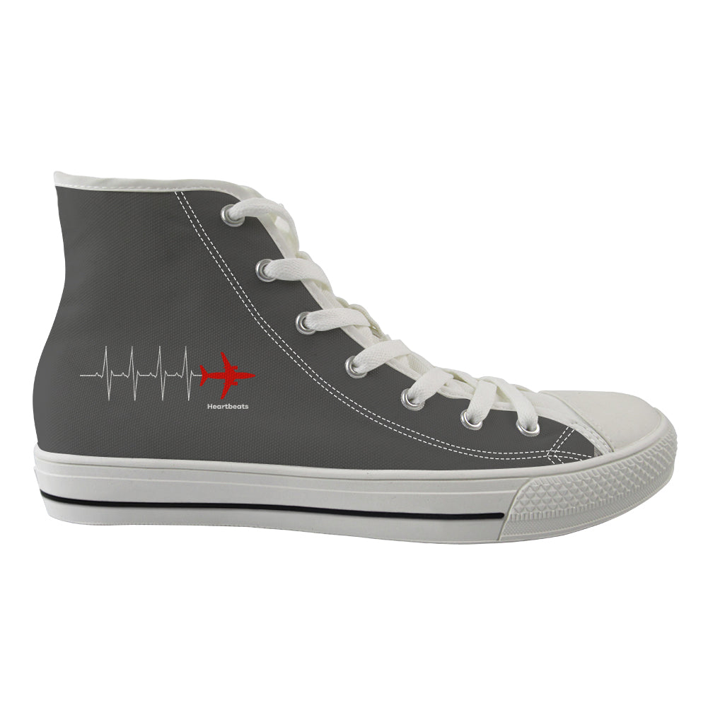 Aviation Heartbeats Designed Long Canvas Shoes (Women)