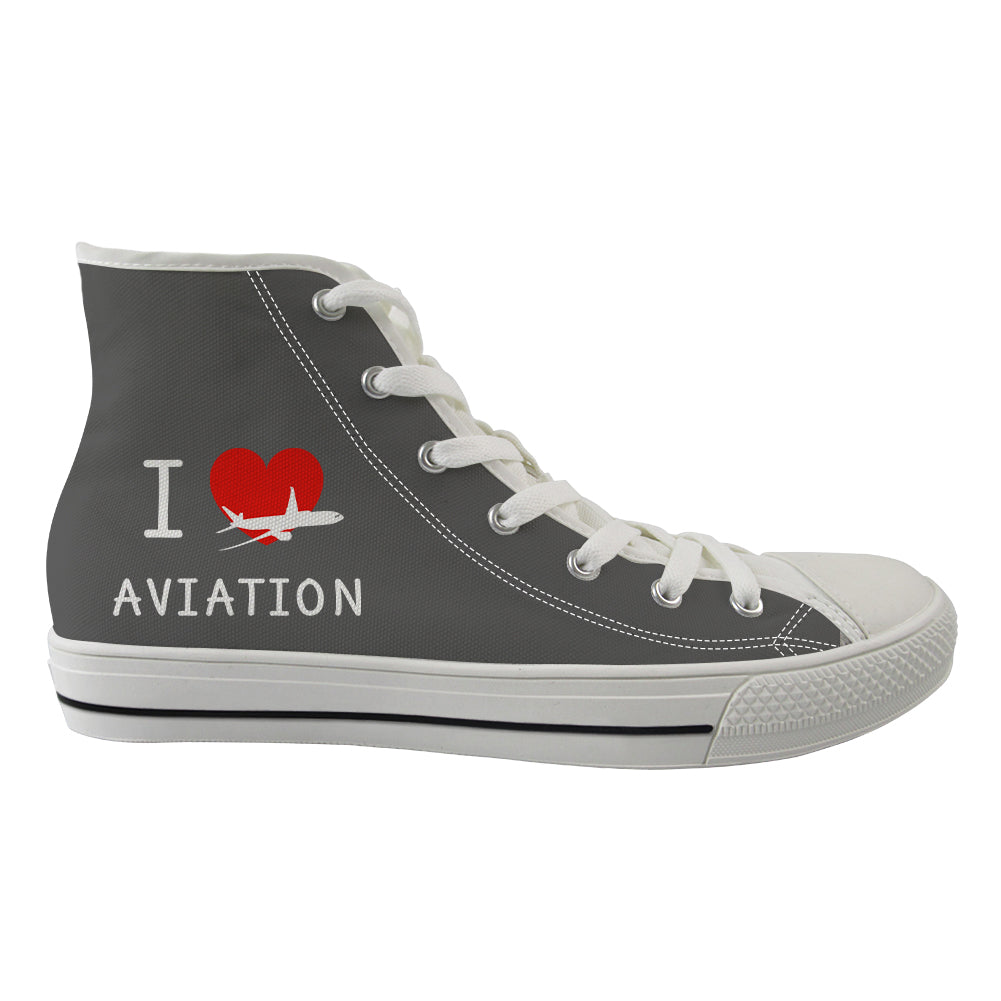 I Love Aviation Designed Long Canvas Shoes (Men)