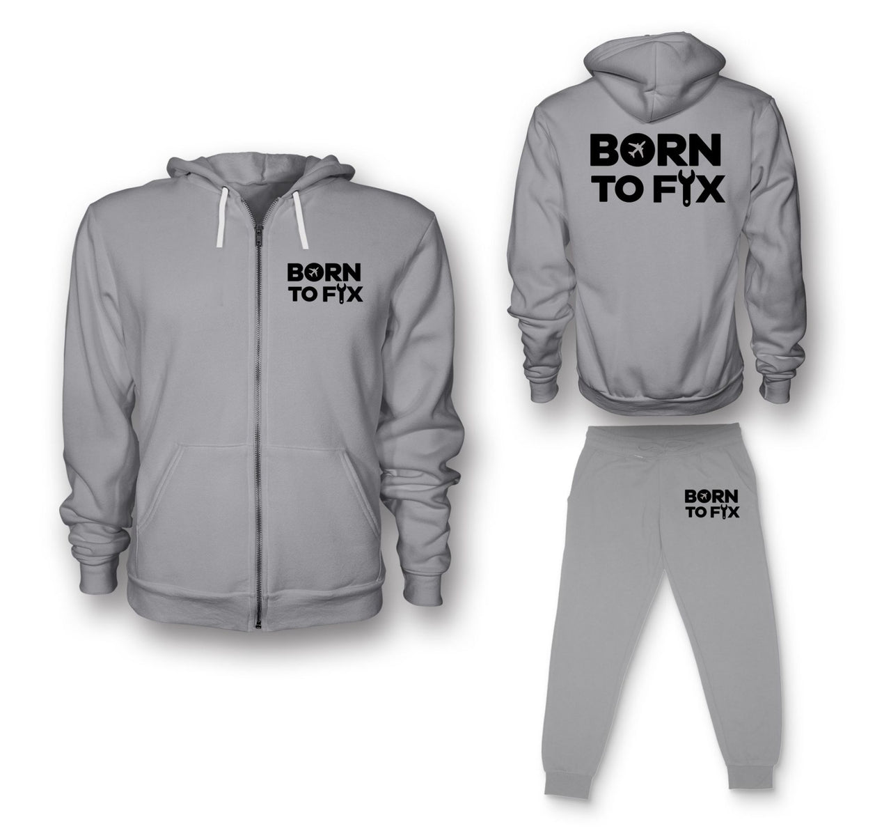 Born To Fix Airplanes Designed Zipped Hoodies & Sweatpants Set