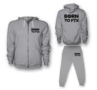 Thumbnail for Born To Fix Airplanes Designed Zipped Hoodies & Sweatpants Set