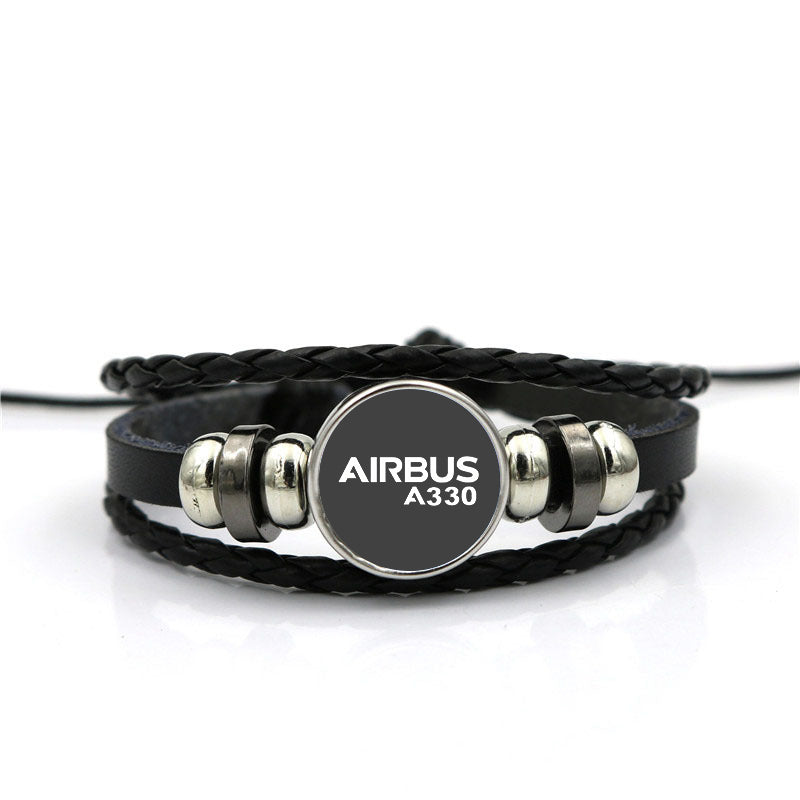 Airbus A330 & Text Designed Leather Bracelets