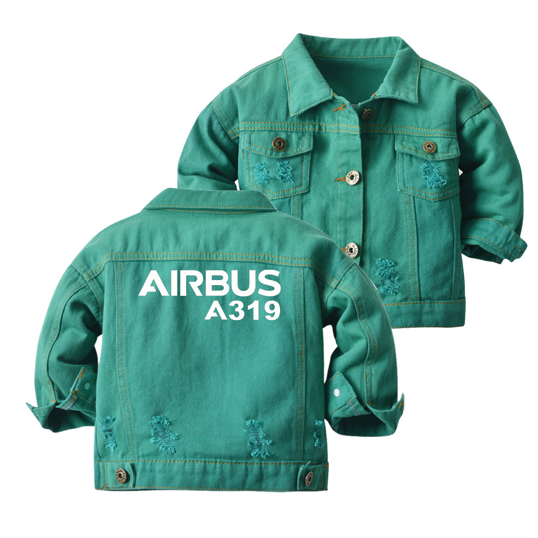 Airbus A319 & Text Designed Children Denim Jackets