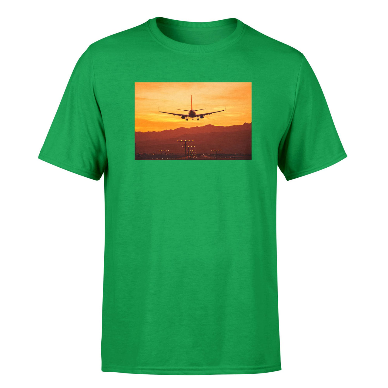 Landing Aircraft During Sunset Designed T-Shirts