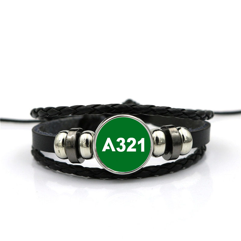 A321 Flat Text Designed Leather Bracelets