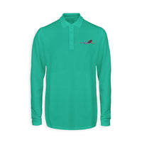 Thumbnail for Multicolor Airplane Designed Long Sleeve Polo T-Shirts