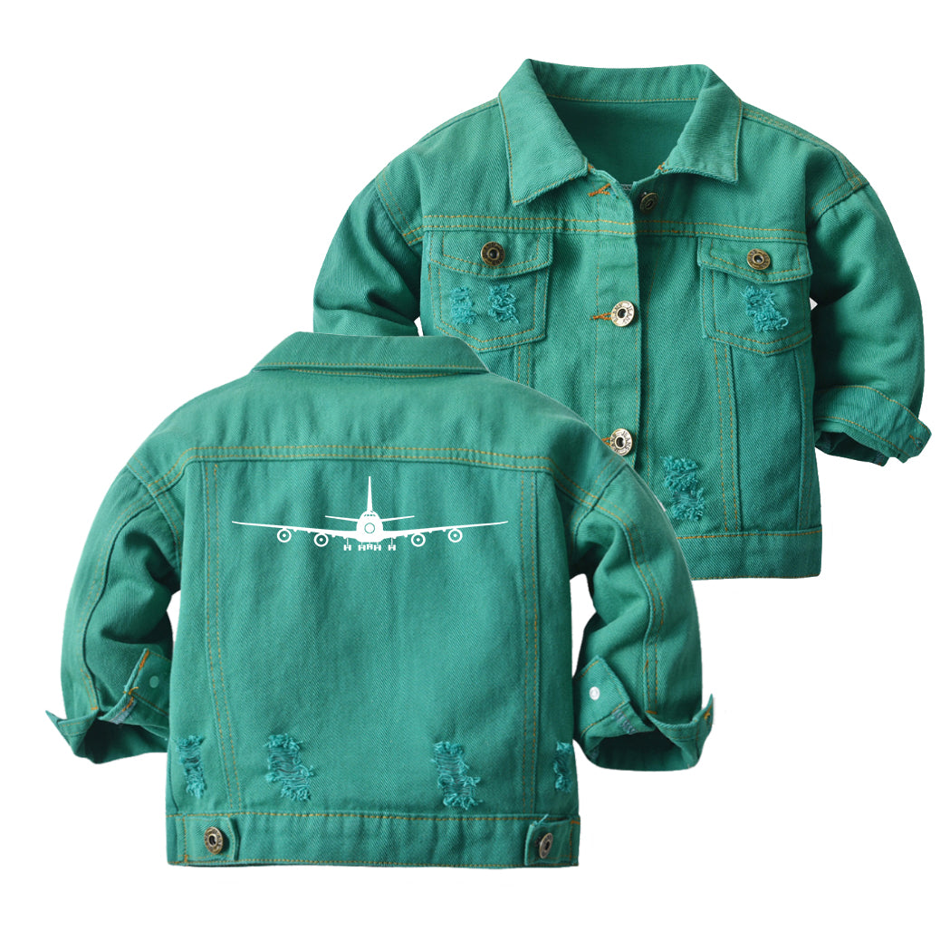 Boeing 747 Silhouette Designed Children Denim Jackets