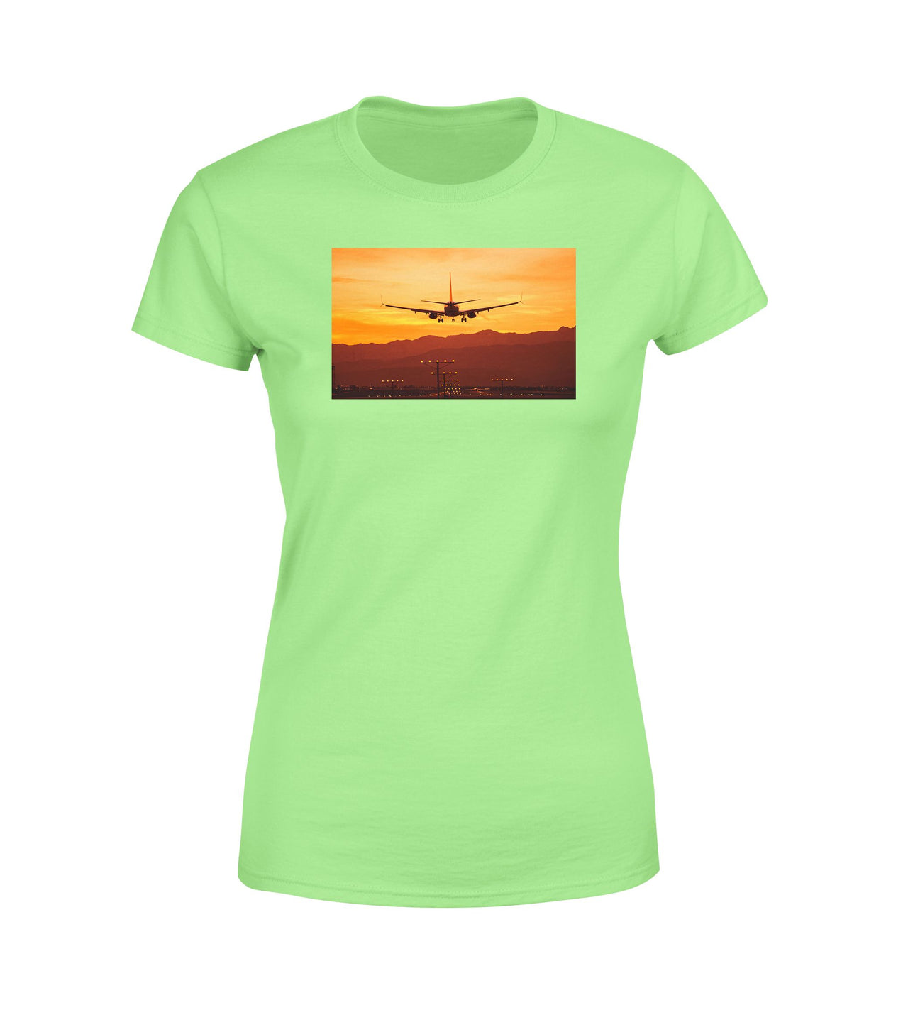 Landing Aircraft During Sunset Designed Women T-Shirts