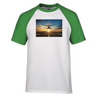 Thumbnail for Airplane over Runway Towards the Sunrise Designed Raglan T-Shirts