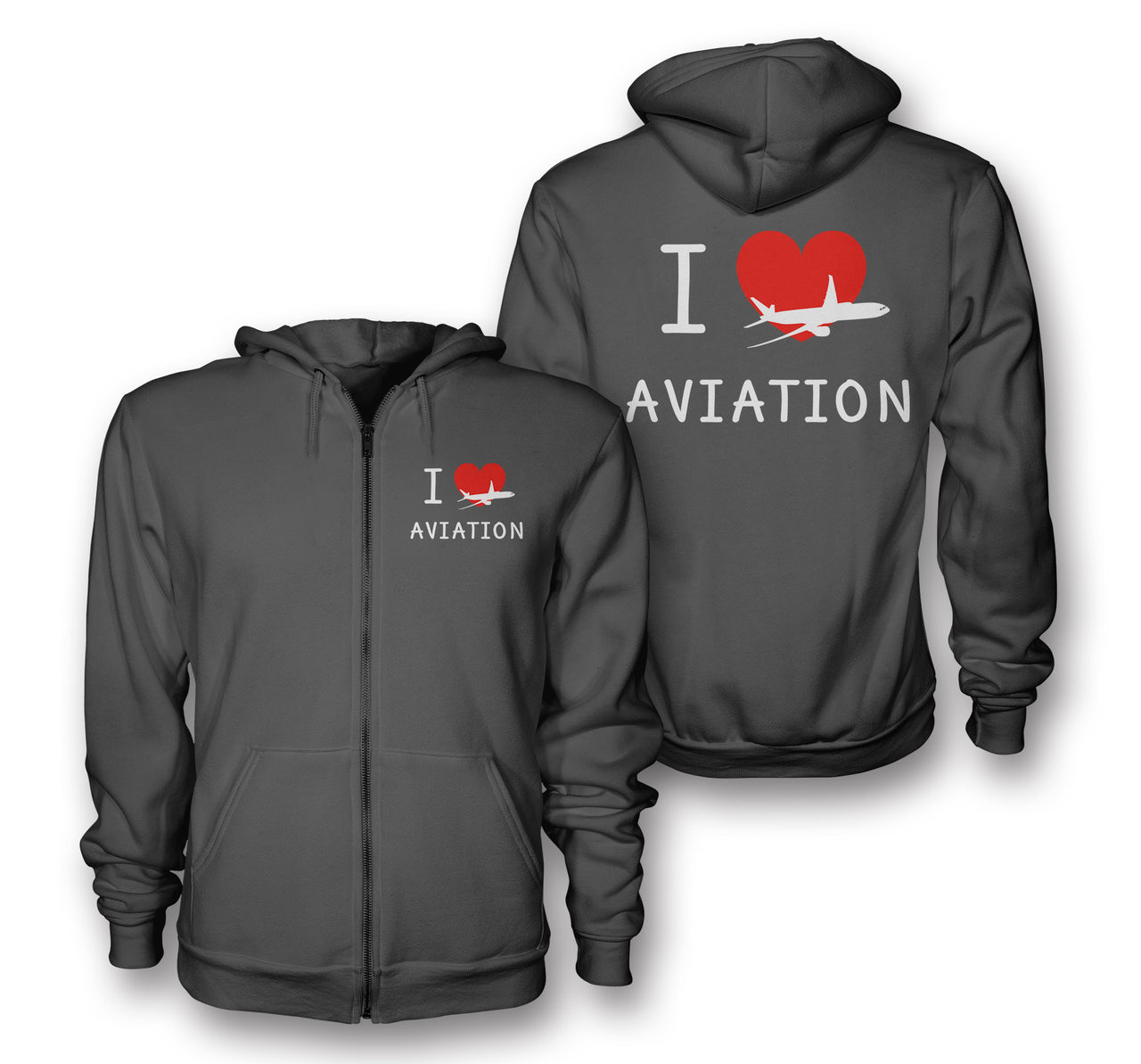 I Love Aviation Designed Zipped Hoodies