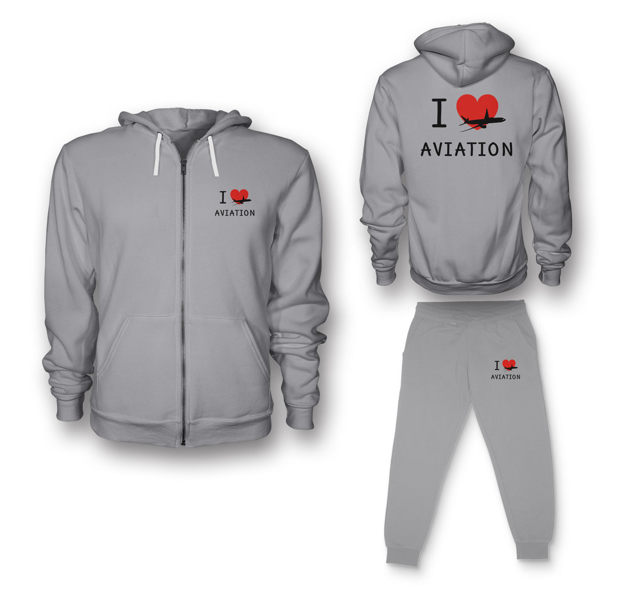 I Love Aviation Designed Zipped Hoodies & Sweatpants Set