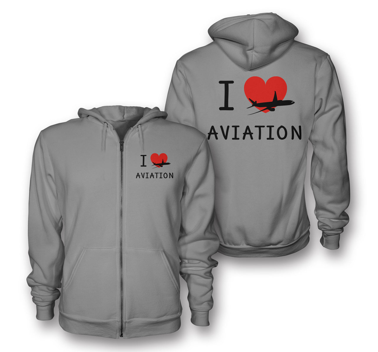 I Love Aviation Designed Zipped Hoodies