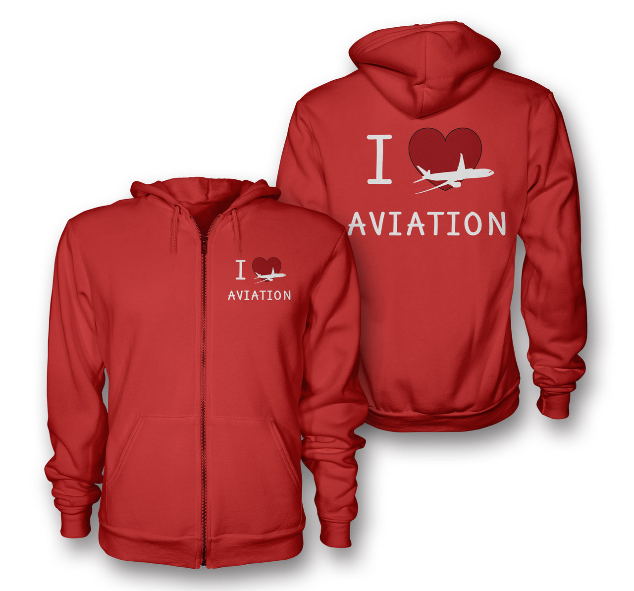 I Love Aviation Designed Zipped Hoodies