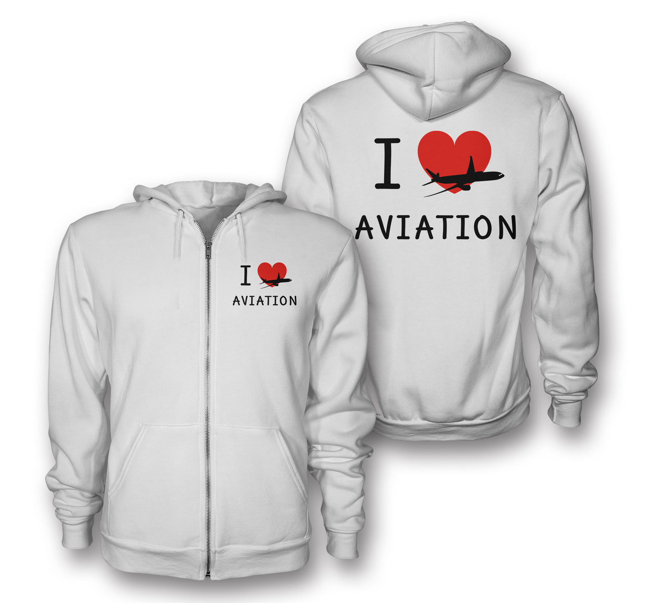 I Love Aviation Designed Zipped Hoodies