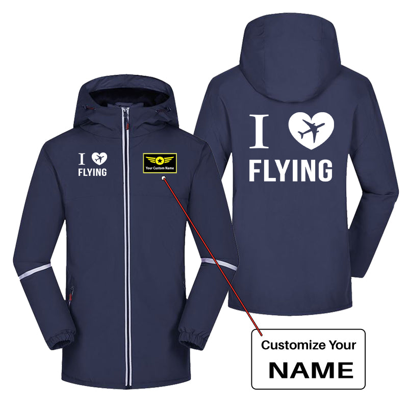I Love Flying Designed Rain Coats & Jackets