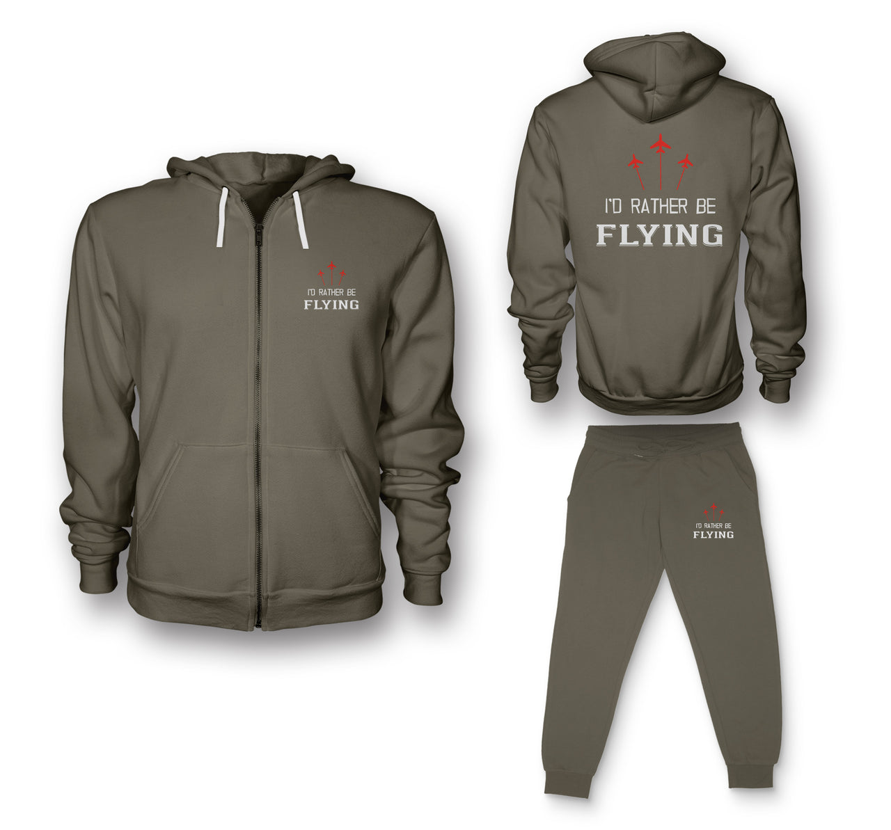 I'D Rather Be Flying Designed Zipped Hoodies & Sweatpants Set