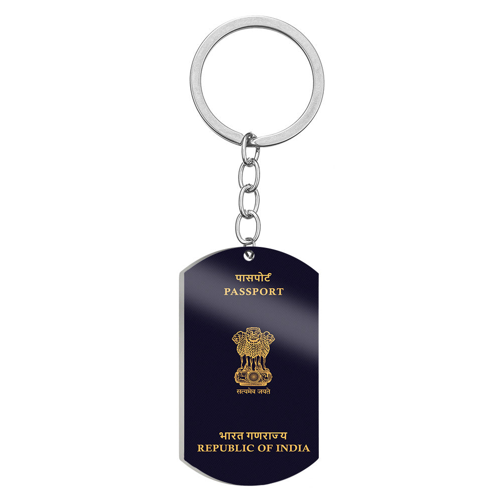 Indian Passport Designed Stainless Steel Key Chains (Double Side)