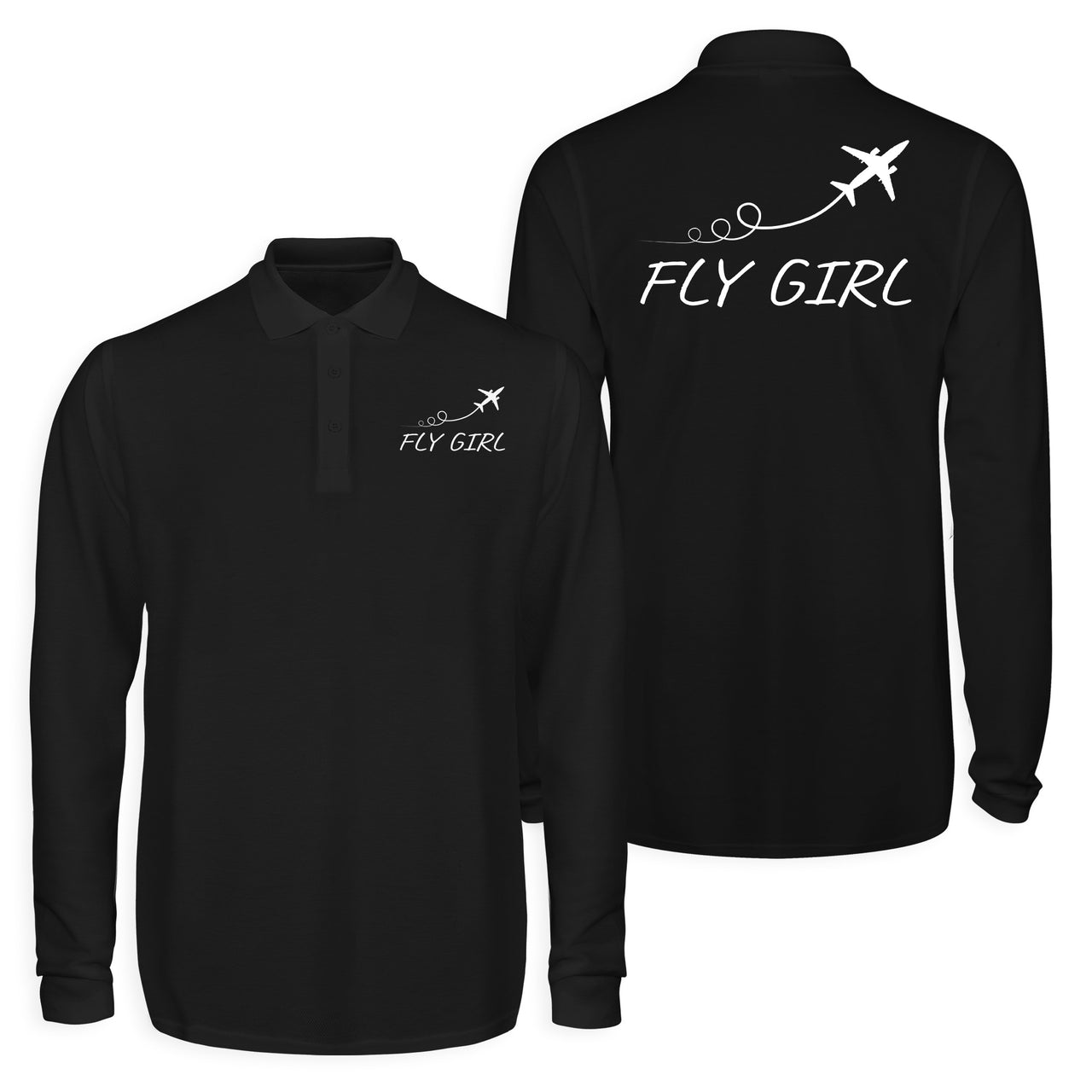 Just Fly It & Fly Girl Designed Long Sleeve Polo T-Shirts (Double-Side)