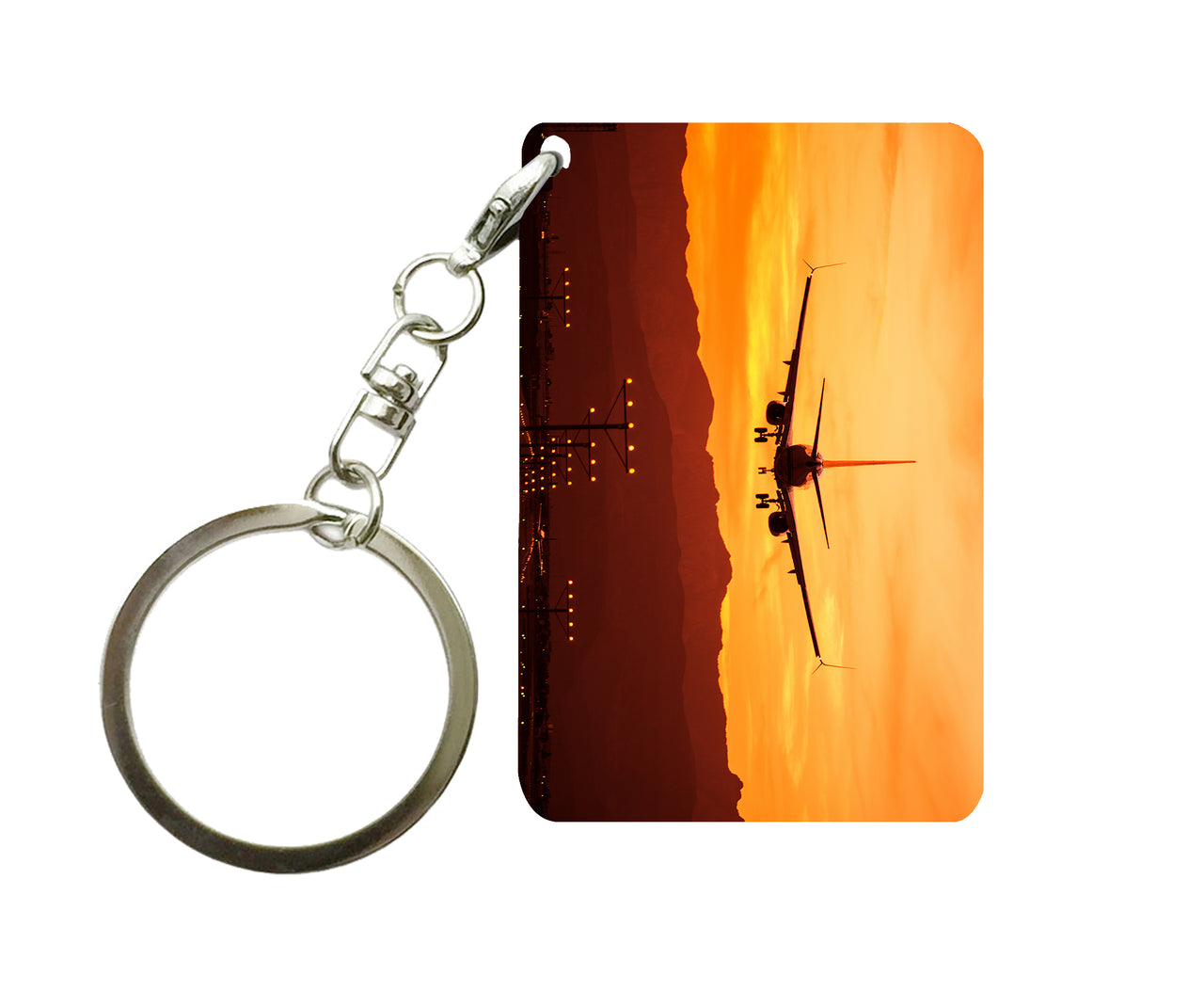 Landing Aircraft During Sunset Designed Key Chains