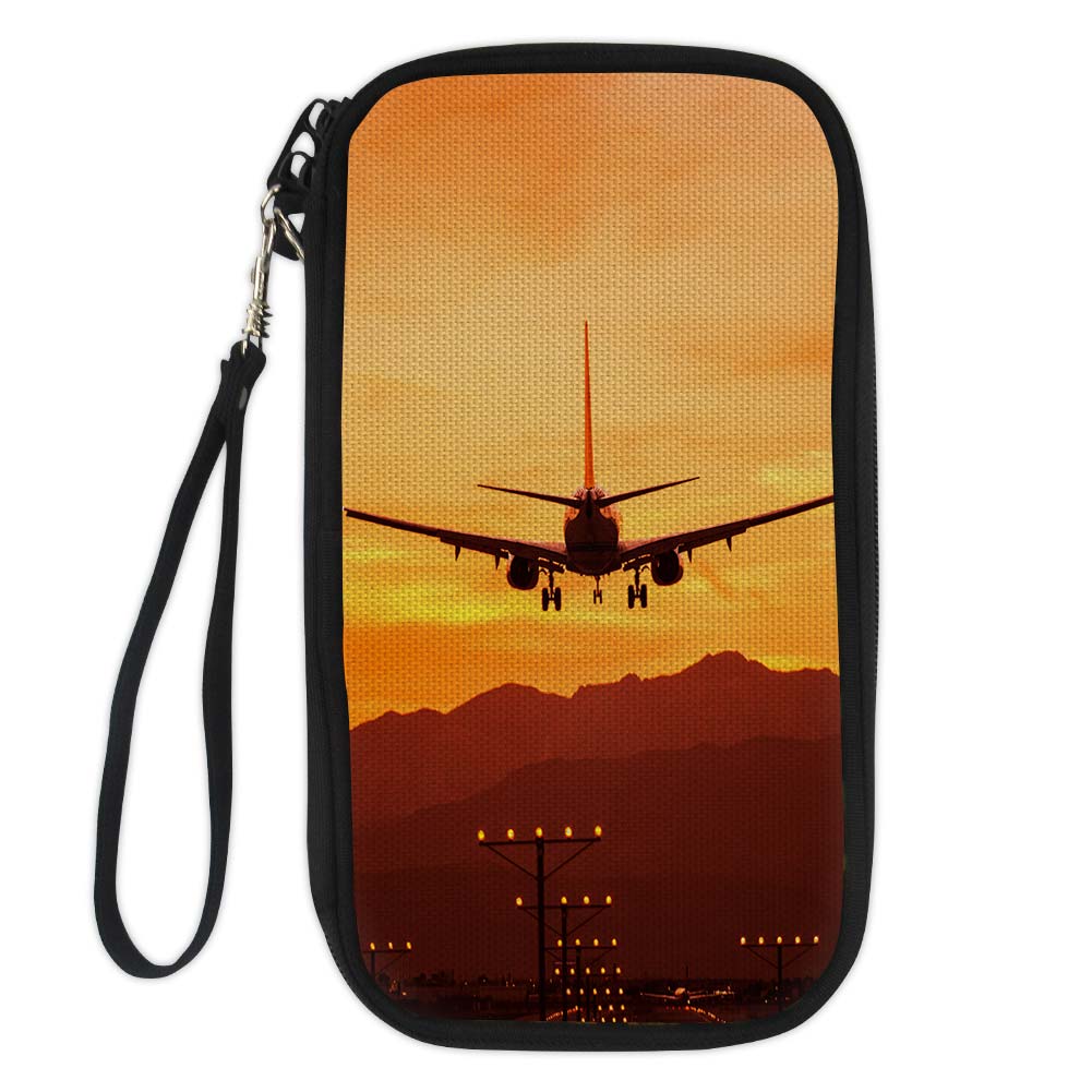 Landing Aircraft During Sunset Designed Travel Cases & Wallets