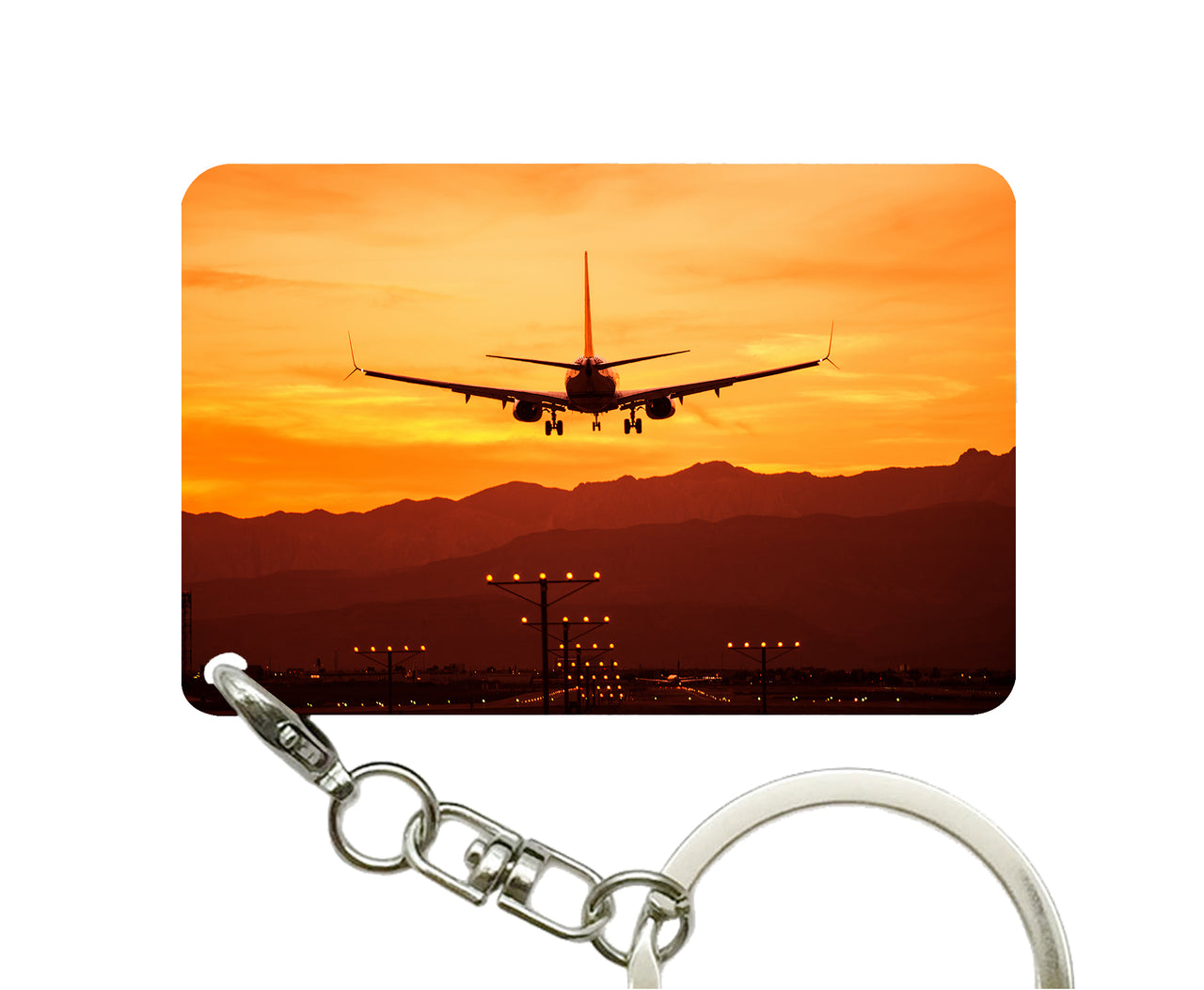 Landing Aircraft During Sunset Designed Key Chains