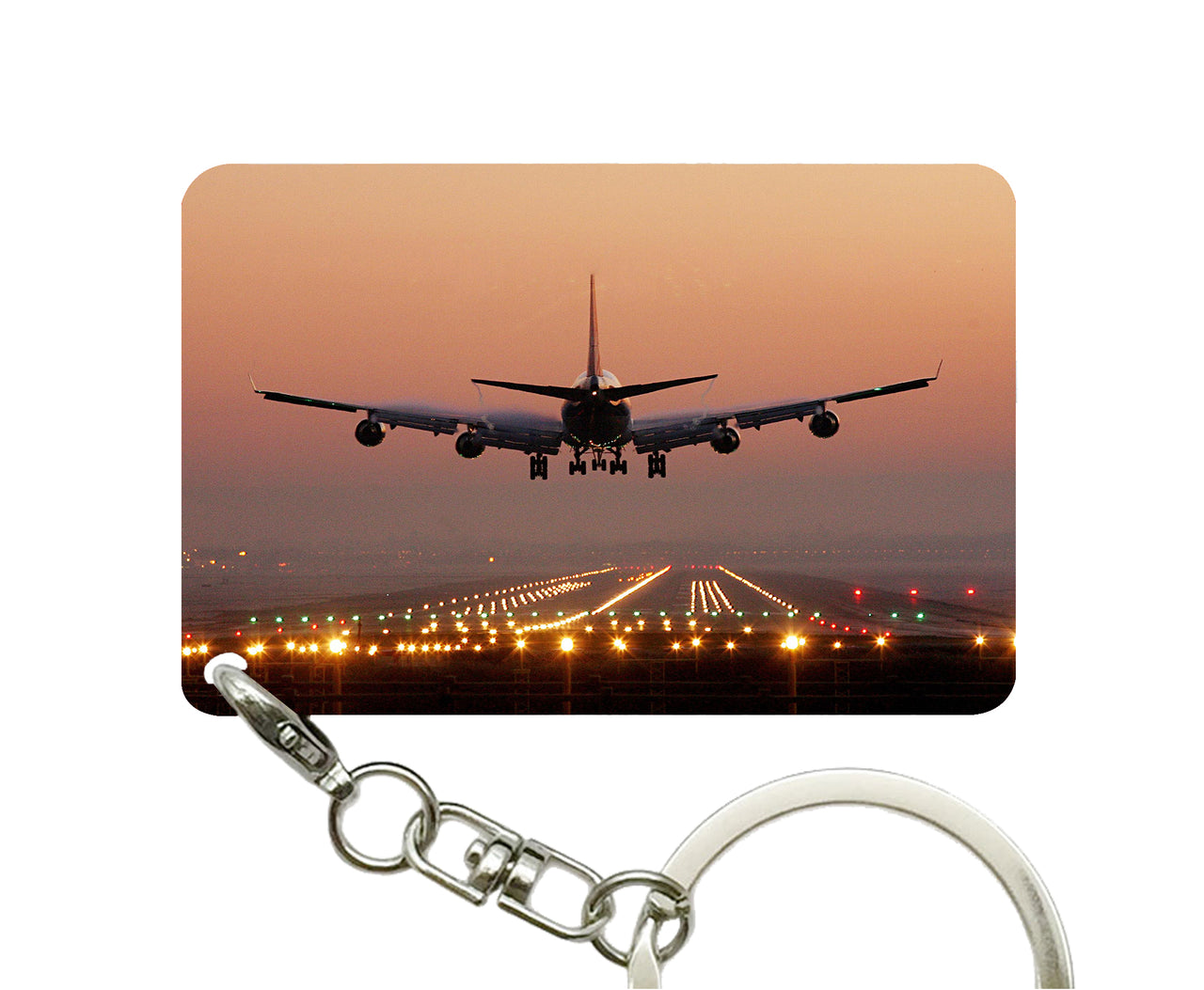 Landing Boeing 747 During Sunset Designed Key Chains