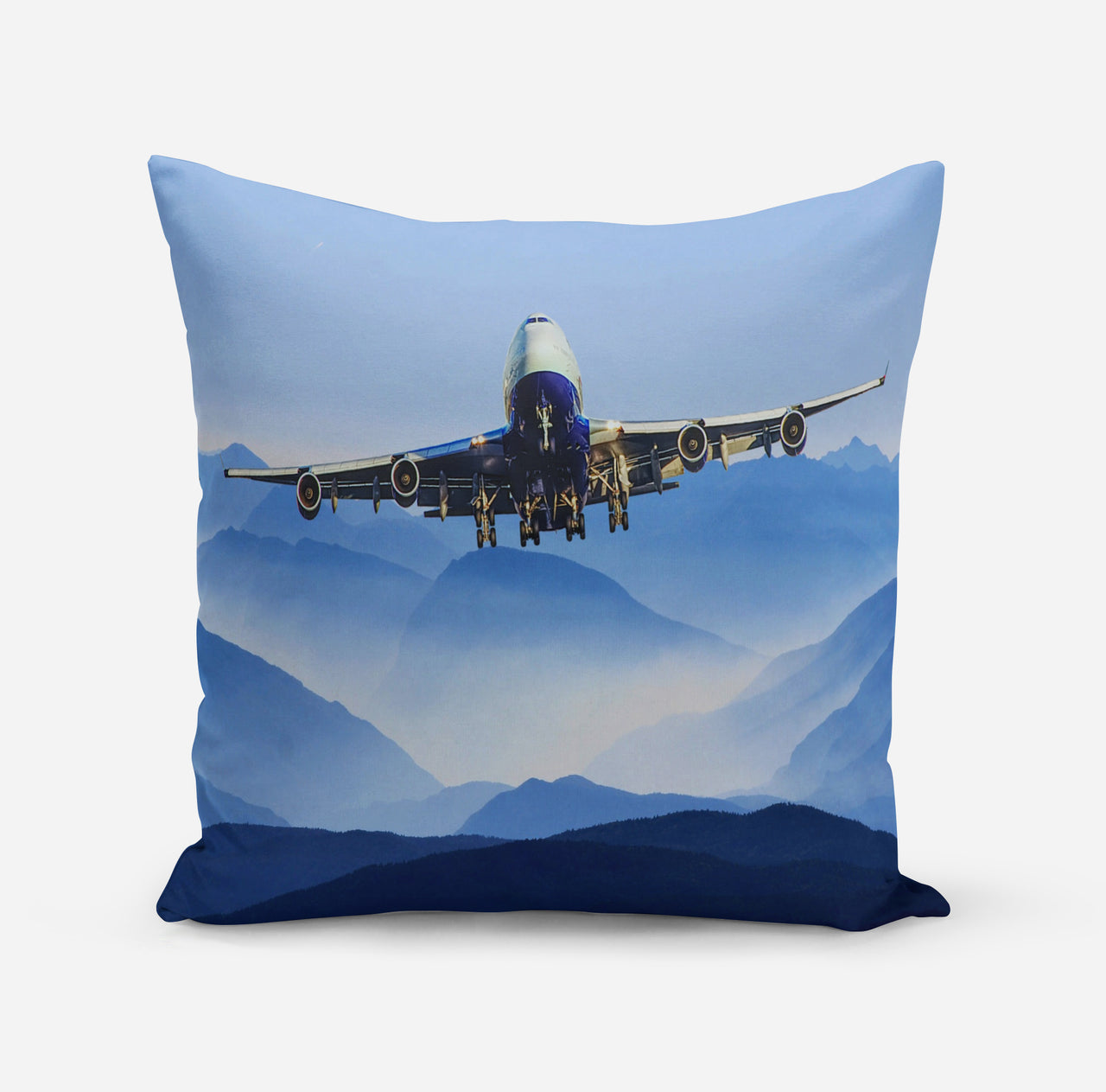 Landing Boeing 747 From Front Designed Pillows