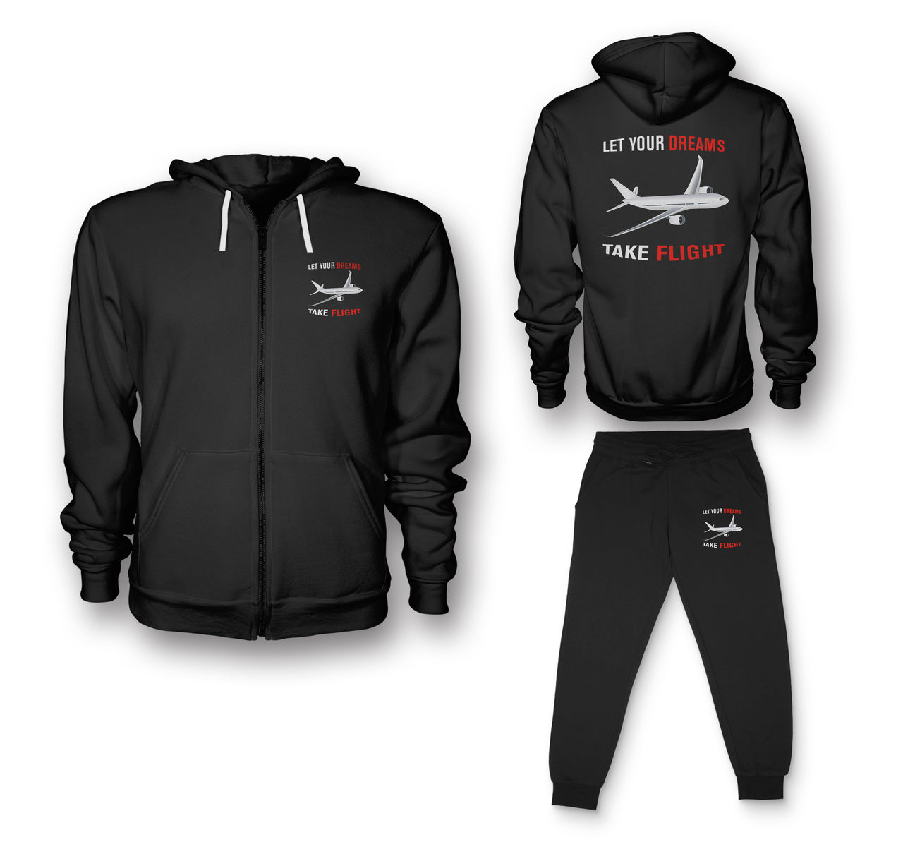 Let Your Dreams Take Flight Designed Zipped Hoodies & Sweatpants Set