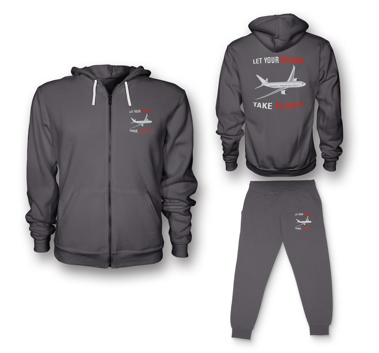 Let Your Dreams Take Flight Designed Zipped Hoodies & Sweatpants Set