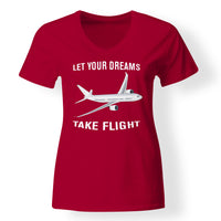 Thumbnail for Let Your Dreams Take Flight Designed V-Neck T-Shirts