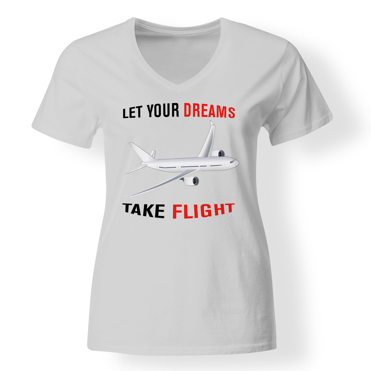 Let Your Dreams Take Flight Designed V-Neck T-Shirts