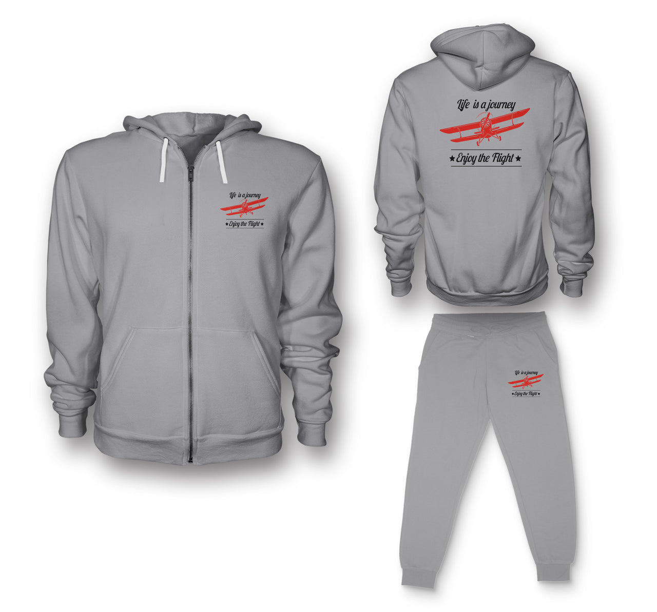 Life is a journey Enjoy the Flight Designed Zipped Hoodies & Sweatpants Set