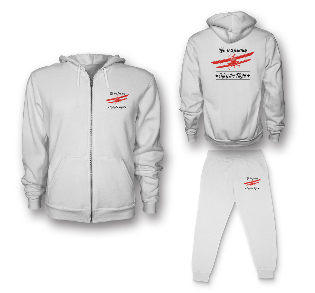 Life is a journey Enjoy the Flight Designed Zipped Hoodies & Sweatpants Set