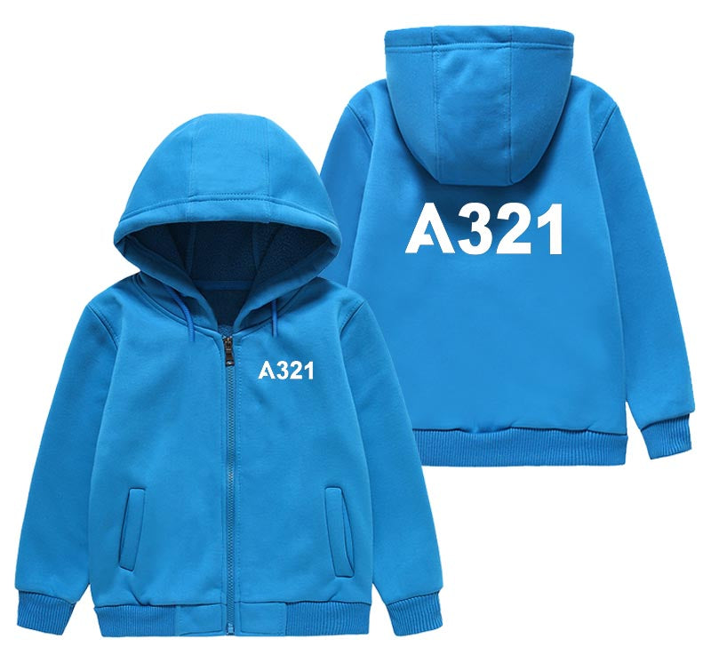 A321 Flat Text Designed "CHILDREN" Zipped Hoodies