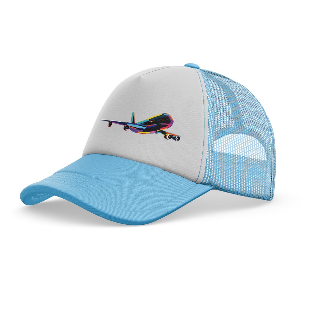 Multicolor Airplane Designed Trucker Caps & Hats