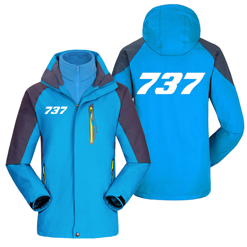 737 Flat Text Designed Thick Skiing Jackets