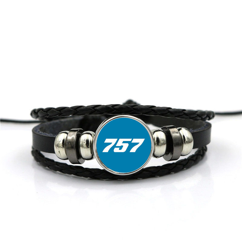 757 Flat Text Designed Leather Bracelets