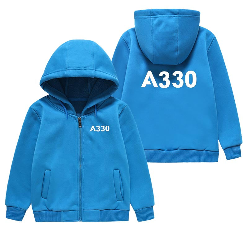 A330 Flat Text Designed "CHILDREN" Zipped Hoodies