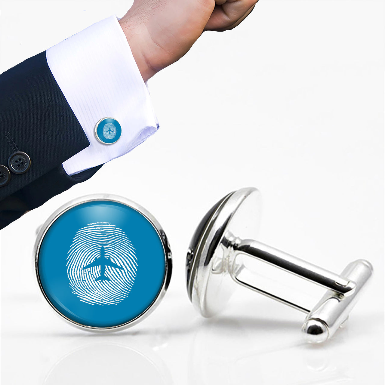 Aviation Finger Print Designed Cuff Links