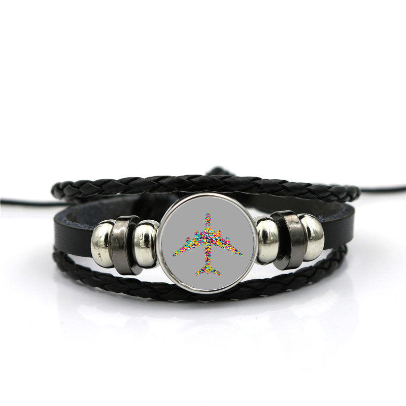 Colourful Airplane Designed Leather Bracelets