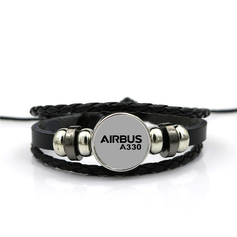 Airbus A330 & Text Designed Leather Bracelets