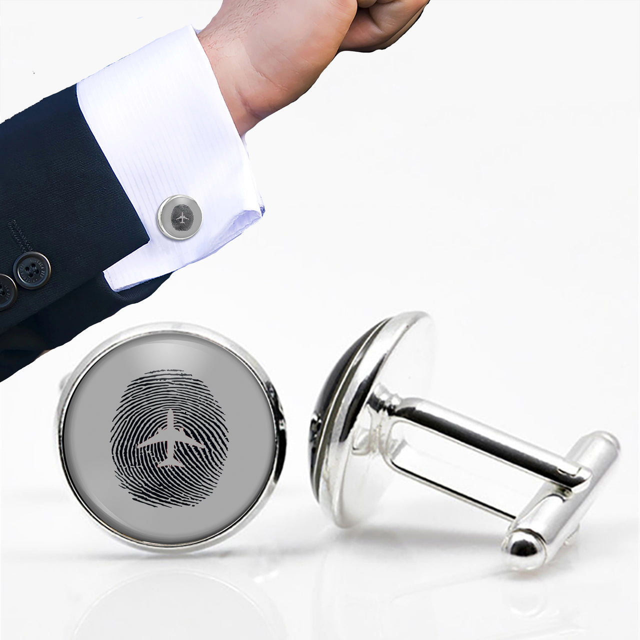 Aviation Finger Print Designed Cuff Links