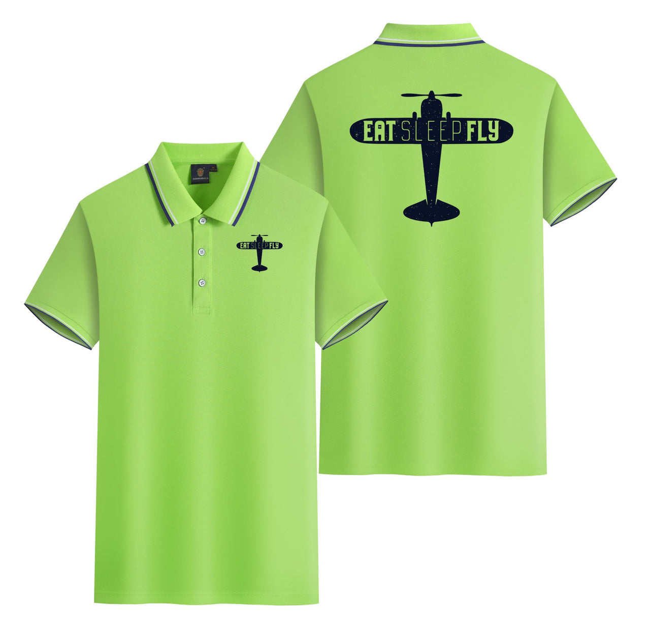 Eat Sleep Fly & Propeller Designed Stylish Polo T-Shirts (Double-Side)