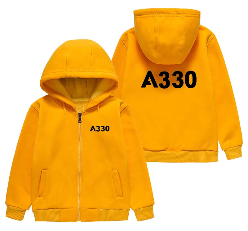 A330 Flat Text Designed "CHILDREN" Zipped Hoodies