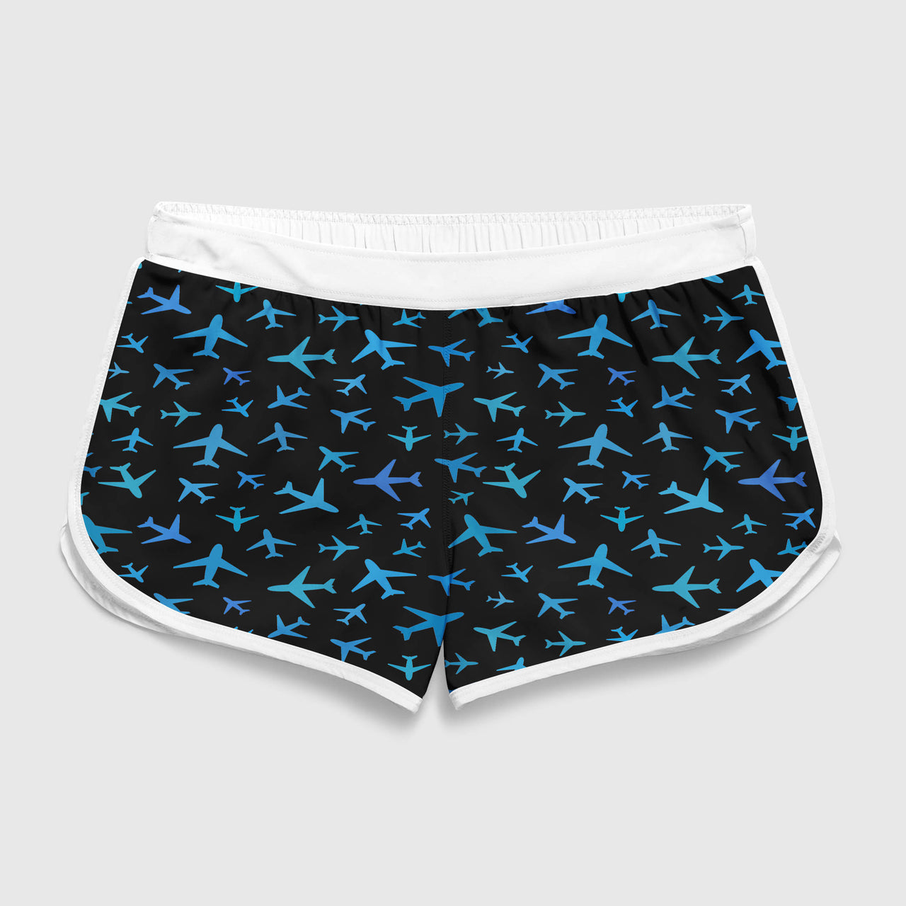 Many Airplanes Black Designed Women Beach Style Shorts