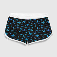 Thumbnail for Many Airplanes Black Designed Women Beach Style Shorts