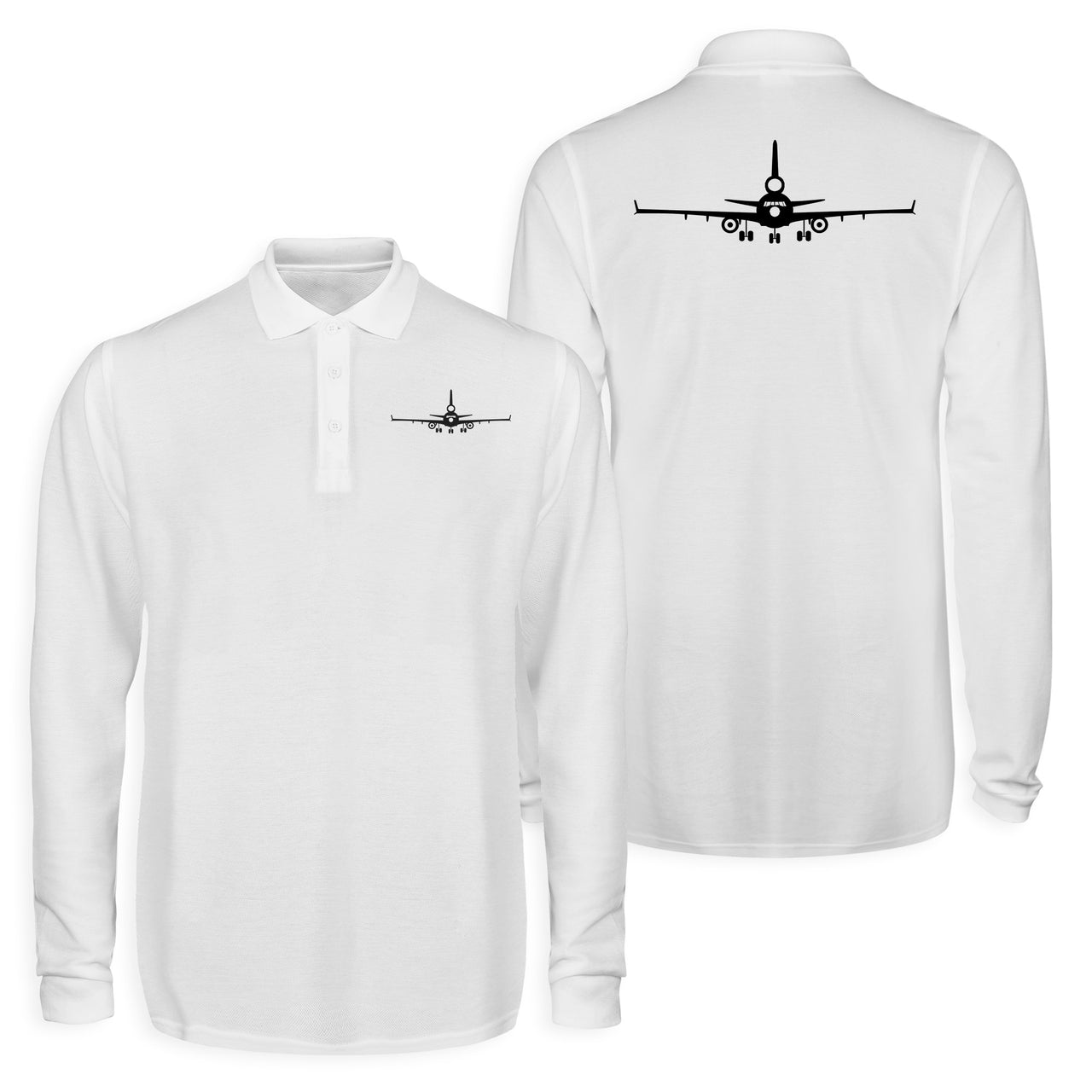 McDonnell Douglas MD-11 Silhouette Plane Designed Long Sleeve Polo T-Shirts (Double-Side)