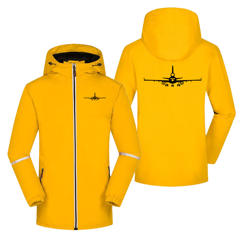 McDonnell Douglas MD-11 Silhouette Plane Designed Rain Coats & Jackets