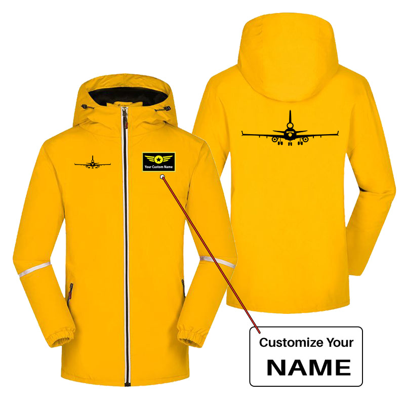 McDonnell Douglas MD-11 Silhouette Plane Designed Rain Coats & Jackets