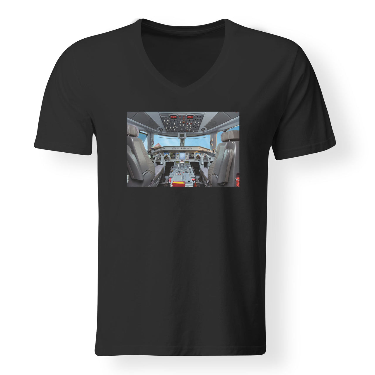 Embraer E190 Cockpit Designed V-Neck T-Shirts